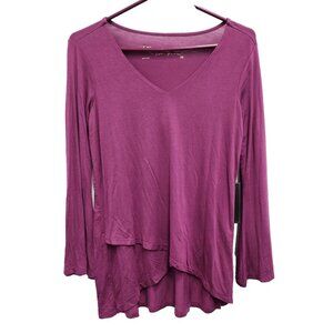 DG2 Diane Gilman Womens BOHO Top XS Burgundy Crossover Front Flare Sleeve NWT